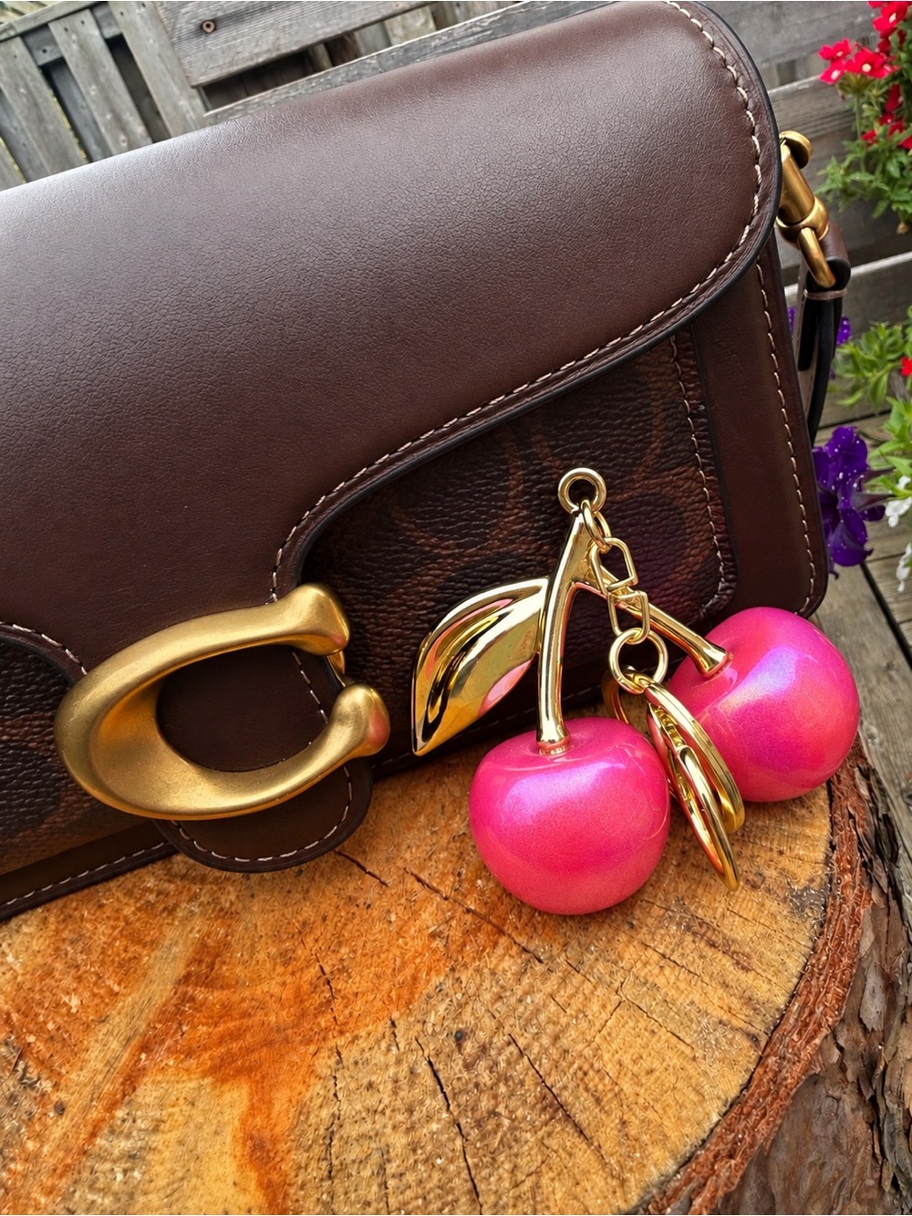 “C” Inspired Large Pink and Gold Cherry Charm Keychain
